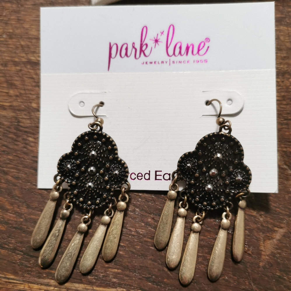 Park Lane Black and Gold-tone Dangle Earrings